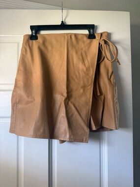 Zara Faux Leather Wrap Mini Skirt - Tan